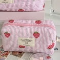 thumbnail image 2 of Quilted Strawberry Portable Make Up Bags Zipper Closure Travel Cosmetic Bags Large Skincare Brush Organizer Pouches for Women and Girls (S), 2 of 8