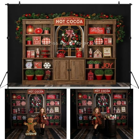 Image of Christmas Kitchen Cupboard Backdrops Kids Photogrpahy Child Adult Family Photocall Festival Xmas Cabinet Background