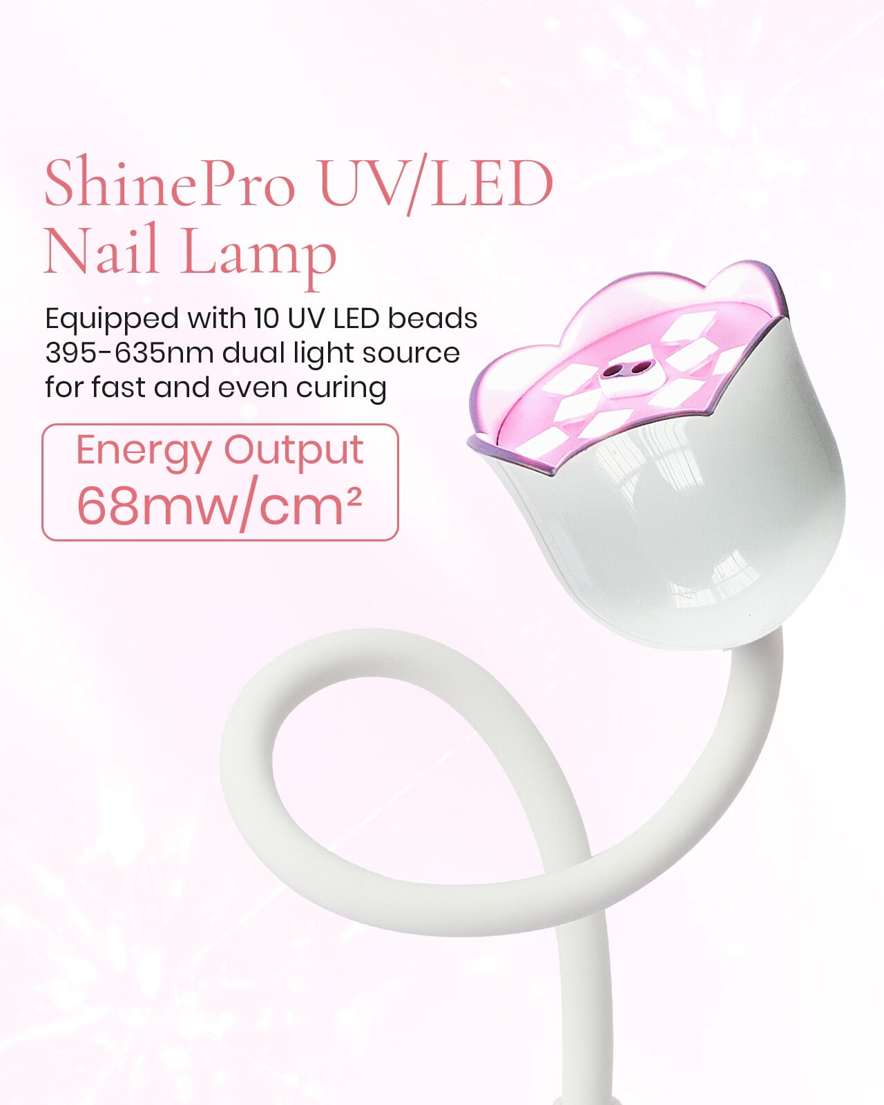 RUBY VIBE CO ShinePro UV/LED Nail Lamp, Professional Nail Curing Handheld Light, White, Rechargeable, Three Timer Modes, 5V/2A
