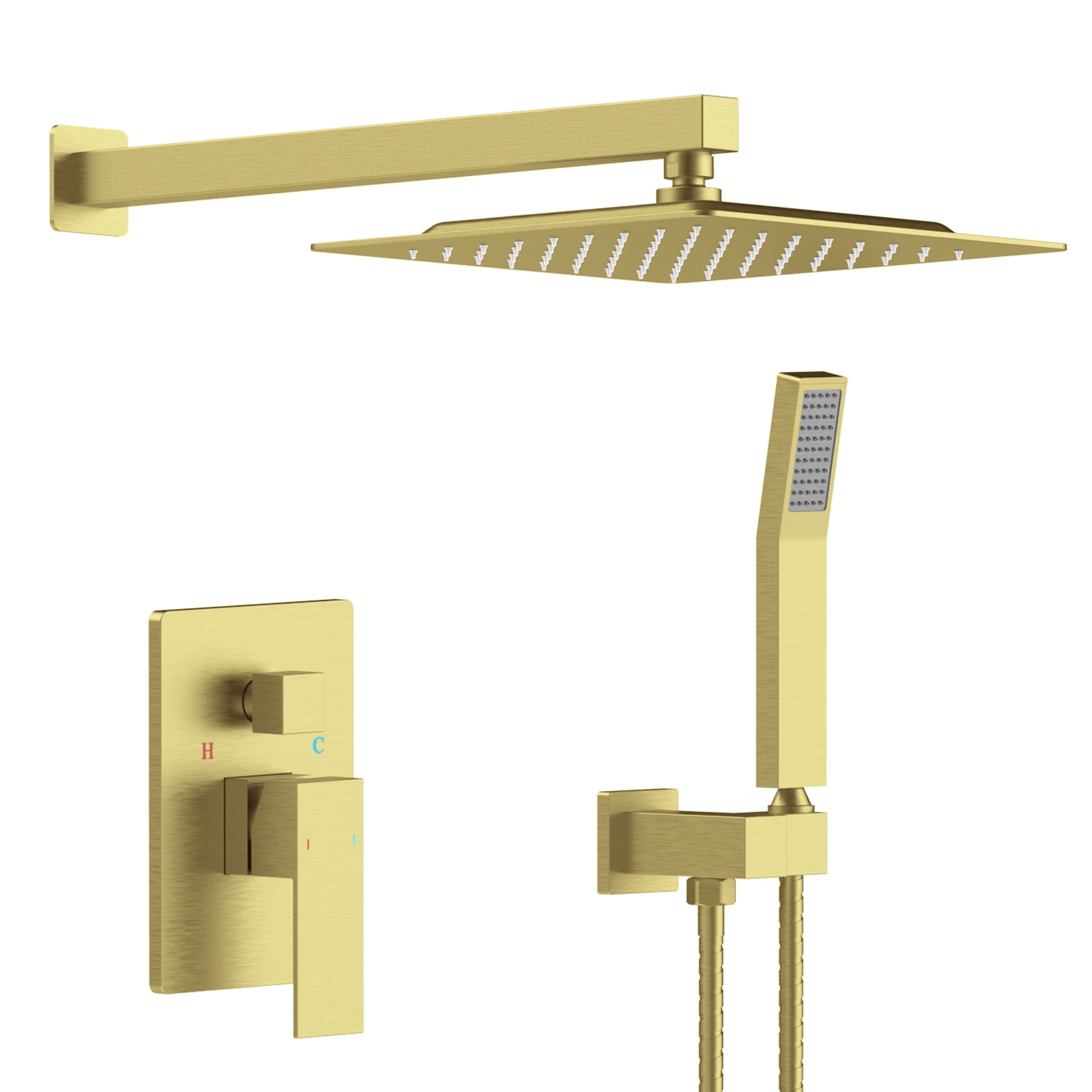 GELE Brushed Gold Shower System Shower Faucet Combo Set Wall Mounted