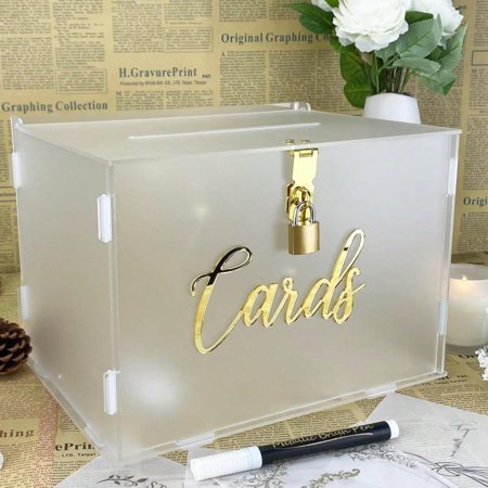 Acrylic Wedding Card Box With Lock Frosted Gift Card Box For Wedding Decorations For Reception Honeymoon Fund Money Box