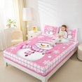 thumbnail image 4 of Feelyou Kawaii Pink Snowman Bed Sheets for Teens, Christmas Snowflake Print King Sheets, Fashion Buffalo Sheet Set, Breathable Home Decor, 4pcs, 4 of 7