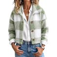 thumbnail image 6 of Tqcoqu Women's Plaid Jackets Long Sleeve Button Front Lapel Fuzzy Fashion Warm Winter Cropped Sherpa Coat, 6 of 8