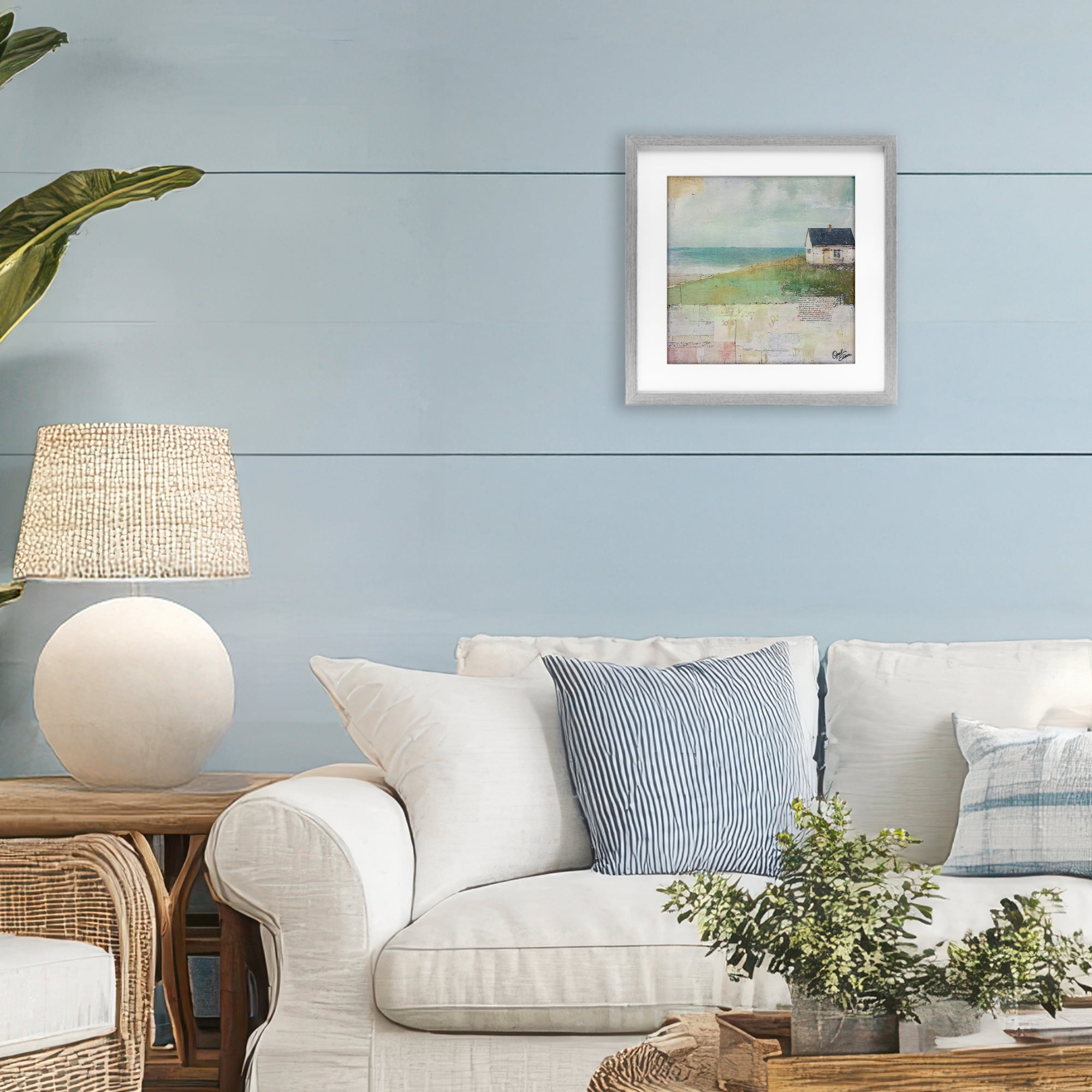 Stupell Industries Quiet Place By The Coast Gray Framed Print Under Glass, design by Opal Edison