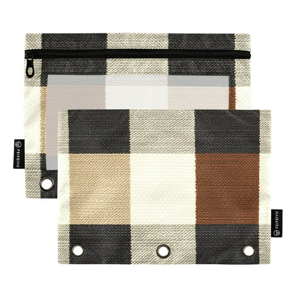 ALAZA 2 Pack Pencil Pouch Checkered Pencil Case for 3 Ring Binder Clear Window Pencil Bag Organizers