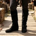 thumbnail image 5 of Flat Mid Calf Boots With Strap Buckle Design for Women Suede Heel Pull-On Closed Toe Casual Winter, 5 of 5