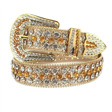 ERDOUY Rhinestone Belt for Men Women, Western Cowboy Cowgirl Belts Bling Leather Belt With for Jeans (Yellow)