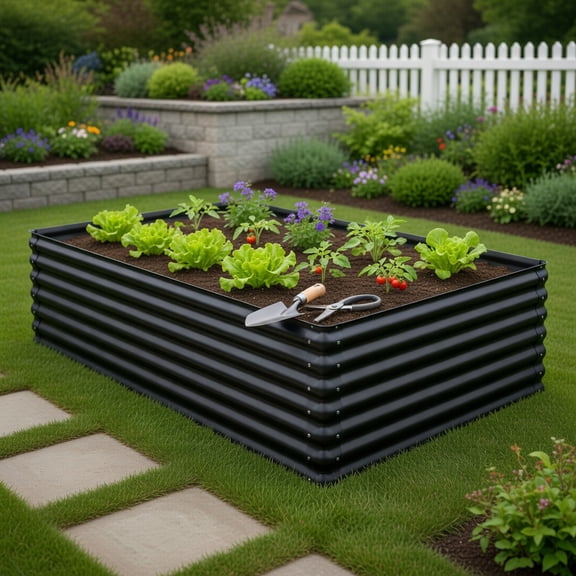 Topcobe 71 Inch Galvanized Metal Raised Garden Bed for Garden Backyard, Planters for Outdoor Plants, Raised Beds for Gardening, Gray