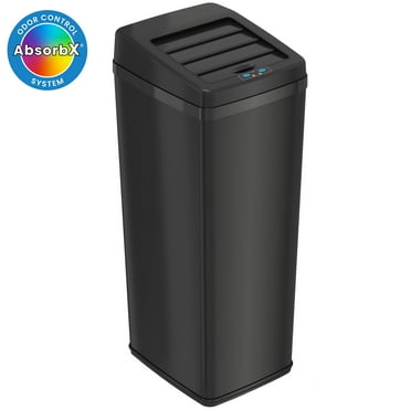 iTouchless 14 Gallon Sliding Lid Automatic Sensor Trash Can with AbsorbX Filter System, 52 Liter Black Steel Touchless Kitchen Garbage Bin