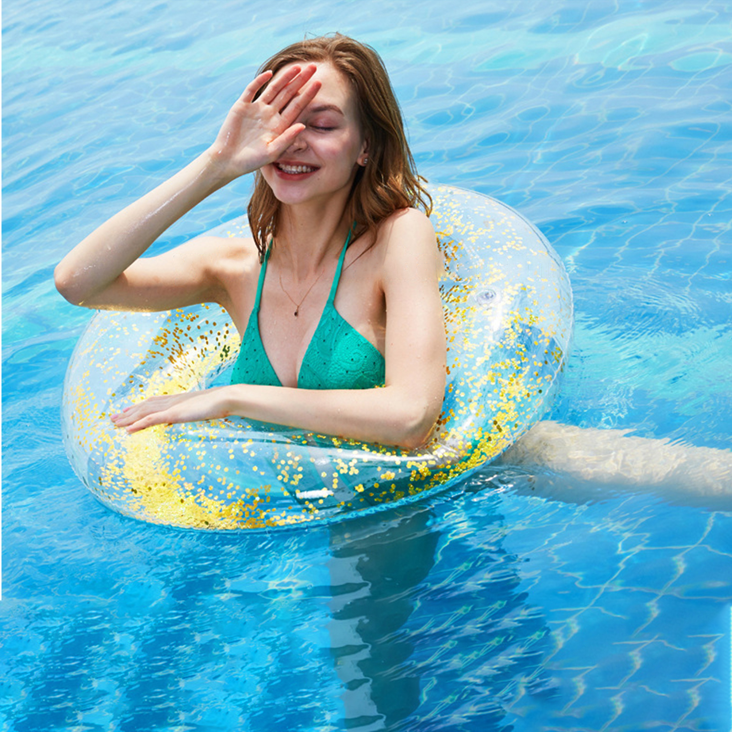 &nbsp;Glitter Swim Ring - Extra Large for The Pool Beach or Lake-Kids Teens Adults Glitter Inside Sparkles and Shines in The Sun - The Original Glitter Inflatable Tube Floats - image 4 of 8