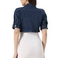 thumbnail image 3 of INSPIRE CHIC Women's Crop Denim Cardigan Short Sleeve Lapel Jean Jacket M Drak Blue, 3 of 6