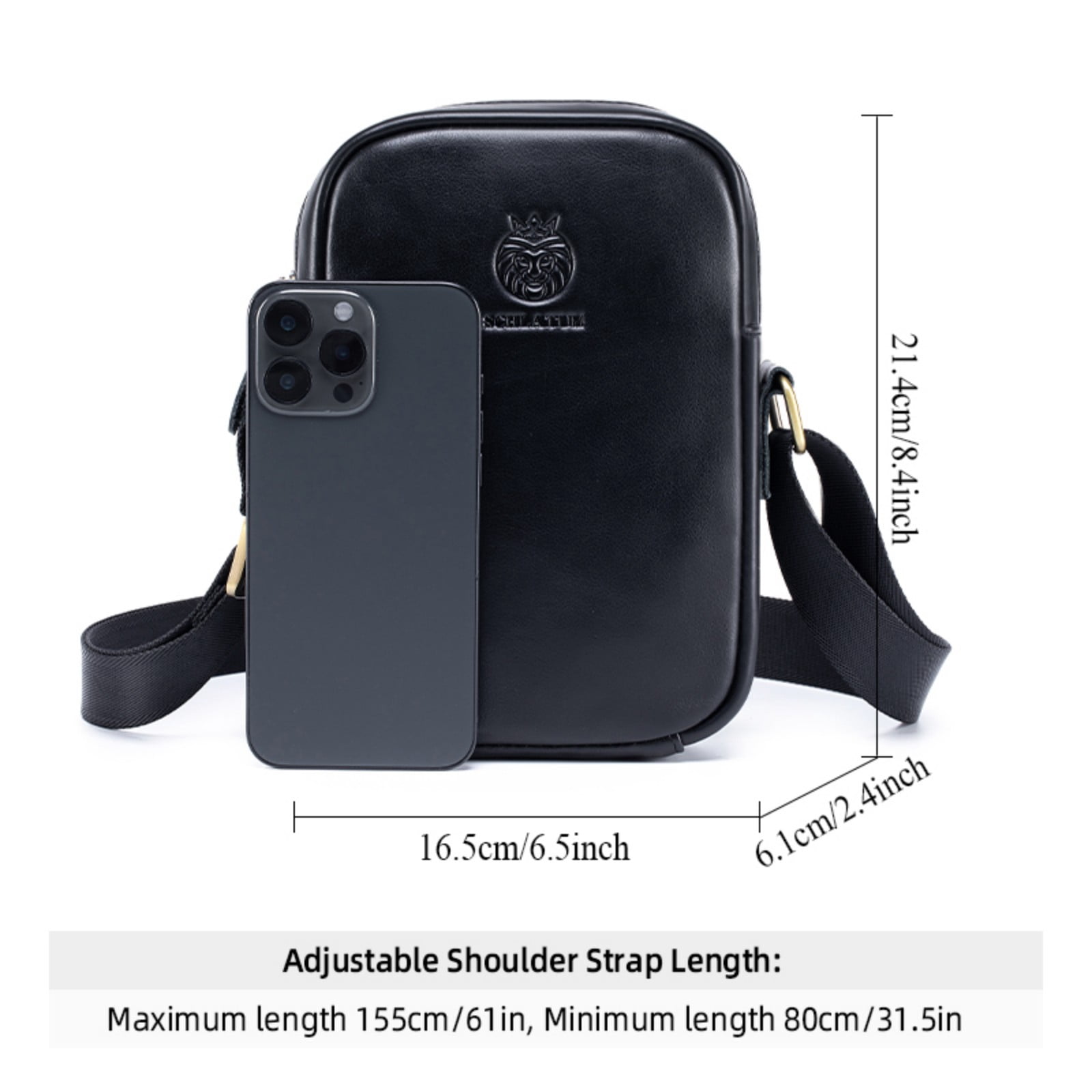 SCHLATUM Leather Crossbody Bag for Men, Shoulder Bag for Men, Man Purse with Zipper and Adjustable Shoulder Strap