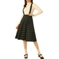 thumbnail image 2 of INSPIRE CHIC Women's Tartan Plaid Suspender Skirt Vintage High Waist A-Line Midi Overall Dress S Dark Green, 2 of 6