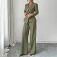 thumbnail image 7 of Womens Two Piece Outfit Long Sleeve Breasted Blazer High Waist Straight Leg Pants formal Business Suit Army Green XL(XL), 7 of 7