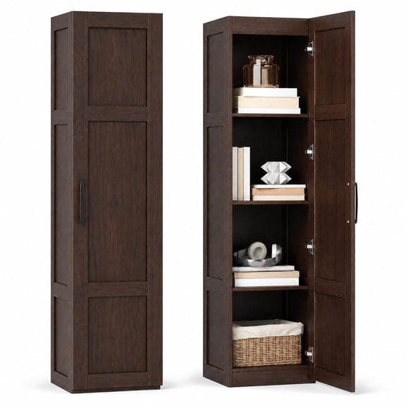 Tall Bathroom Storage Cabinet with Doors and Shelves, Brown, Floor Standing Organizer for Bathroom