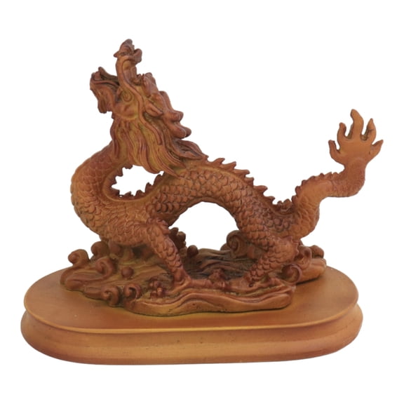 5" Wooden-Like Feng Shui Chinese Imperial Dragon Statue for Year of the Dragon 2024