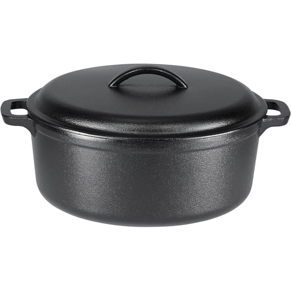 PLERISE Pre-Seasoned Cast Iron Dutch Oven with Lid, 7-Quart Heavy-Duty Round Pot with Dual Handles, Oven Safe for Braising, Roasting, Stews & Bread Baking, Black