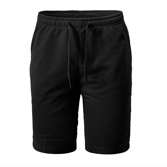 HOOMEUMY Men's Summer Shorts Drawstring Elastic Waist Breathable Loose Fit Casual Solid Color Sports Beach Shorts with Pockets Black L