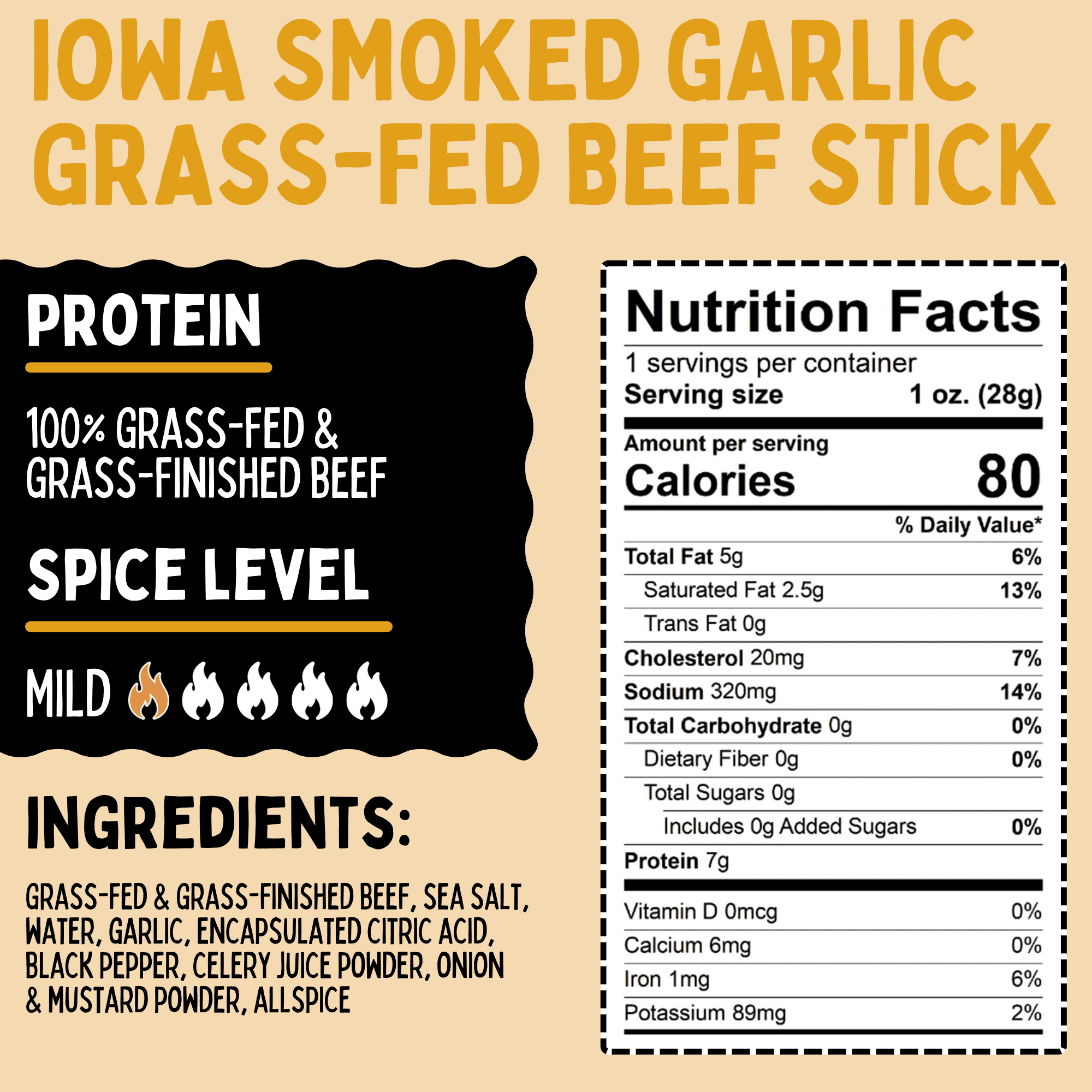 Iowa Smoked Variety Pack, No Sugar, 100% Grass-fed & finished, Non-GMO Beef Sticks. No Nitrates, Gluten, Soy, MSG, Dairy or Nuts (4 Org, 4 Garlic, 4 Jala, 12 Cnt, 1-oz)
