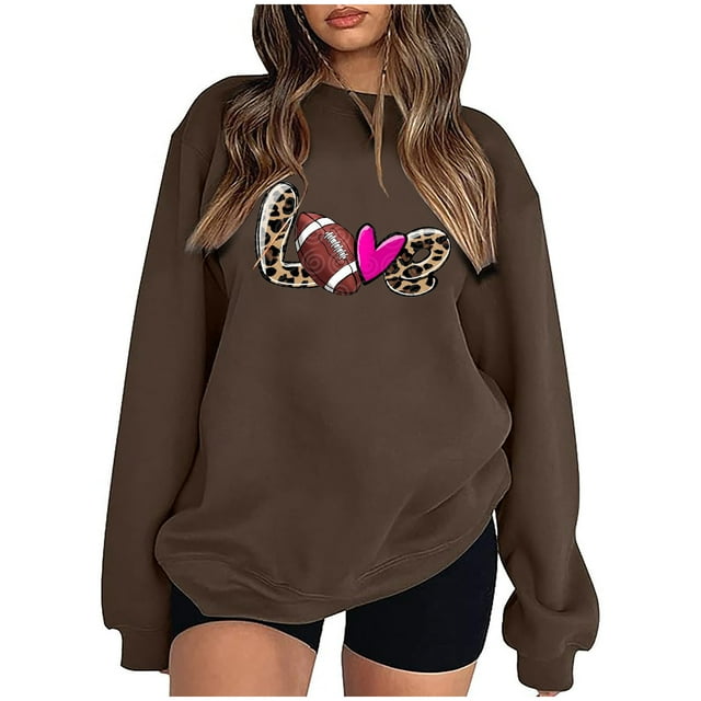 EQWLJWE Chandails en Molleton de Football pour Femmes Décontracté Imprimé Léopard Col Rond Chandail en Molleton Ample Doux Manches Longues Chandail Tops Chemises Halloween Chandails en Molleton pour Femmes