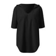 thumbnail image 6 of TYGHBN Women's Solid Color Summer Knit Short Sleeve Hooded Sweatshirt with Drawstring Casual V Neck Women Short Sleeve Active Wear Athletic Top Long Women T Shirt Womens Lightweight Long Sleeve Shirt, 6 of 6