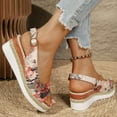 thumbnail image 4 of Espadrilles for Women Peep Toe Retro Floral Print Wedge Sandals Casual Slingback Heels Summer Casual Dress Shoes Red Size 7, 4 of 9