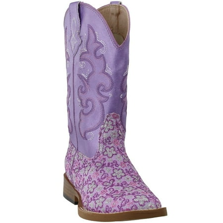 

Roper Kids Girls Floral Glitter Square Toe Casual Boots Mid Calf