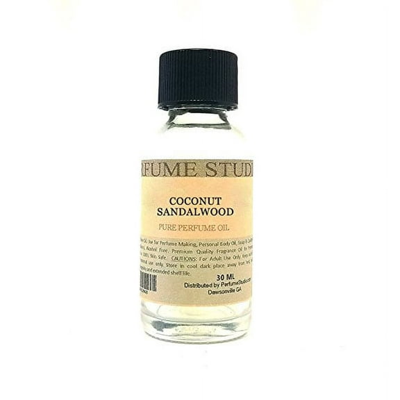 Pure Perfume Oil for Perfume Making, Personal Body Oil, Soap, Candle Making and Incense; Splash On Clear Glass Bottle. Undiluted and Alcohol Free (1oz, Coconut Sandalwood Oil)