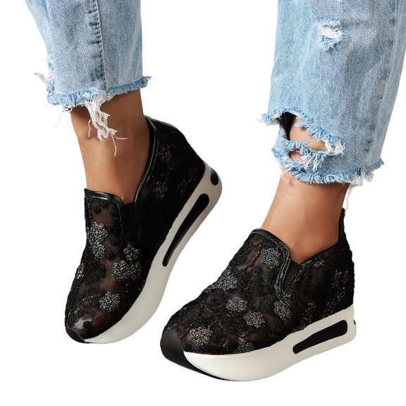KEVCHE Floral Embroidery Breathable Sheer Mesh Sneakers for Women, 2026 Lace Mesh Casual Shoes with Delicate Flower Pattern, Lightweight Flexible Non-Slip Walking Shoes, Summer Going Out Shoes