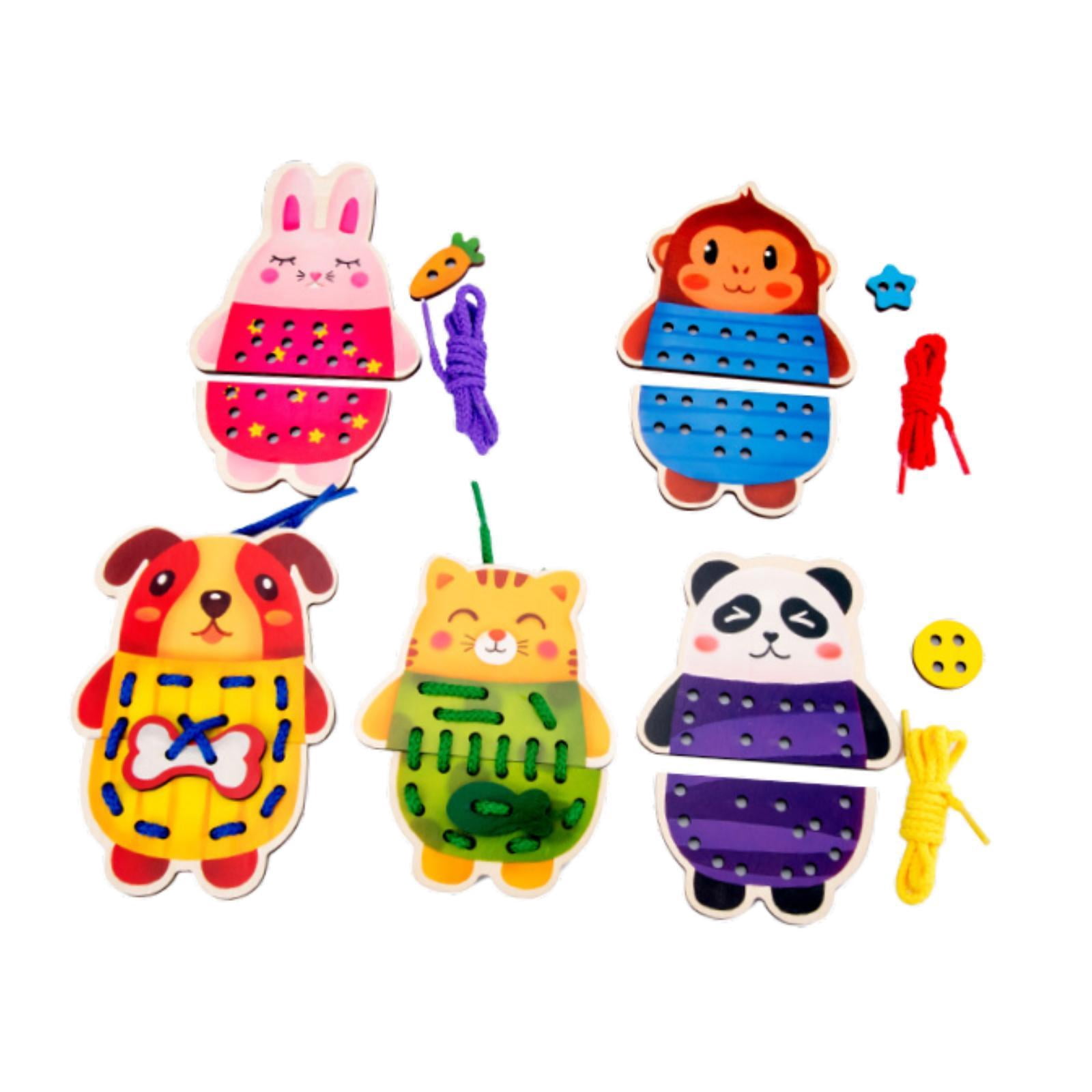 Lacing Cards Sewing Kit Wooden Threading Activity for Preschoolers Boys Girls Educational Motor Skills Development