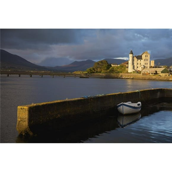 Posterazzi DPI1876787 Caherciveen, County Kerry, Ireland - The Old Barracks In Evening Light with A Row Boat Moored to The Harbour Wall Poster Print, 19 x 12