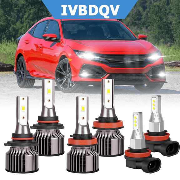 For Honda Civic 2016-2020 LED Headlights Combo 9005 High H11 Low Beam   H11 Fog Light Bulbs Kit 6Pcs 6000K White