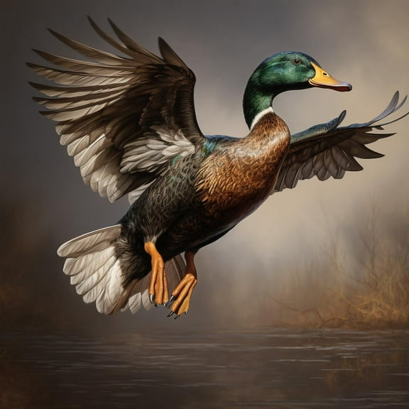 A Flying Mallard 5D Diamond Art Painting by Number Kits for Adults DIY Paint with Full Drill Round Diamond Gems Painting Art Craft for Home Wall Decoration 13.8x13.8in