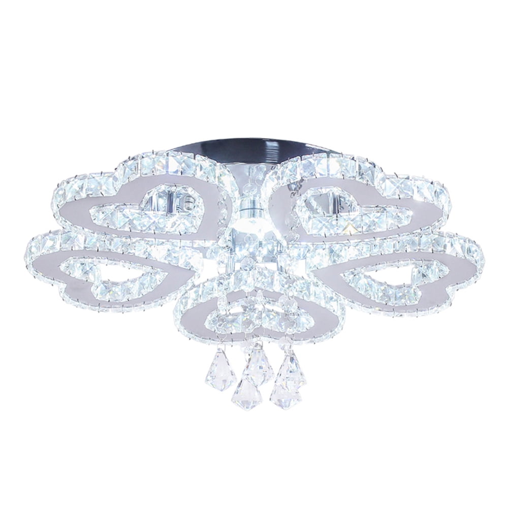 FRIXCHUR Modern 5 Heart Ring Crystal Chandelier LED Ceiling Light Fixture for Living Room Dinning Room Bedroom Hallway (Cool White)