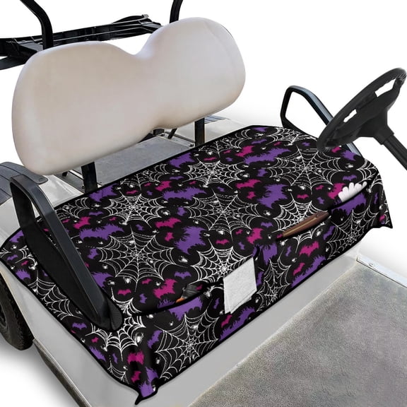 Whosucclay Breathable Golf Cart Seat Protector for All-Season Use All Weather, Elastic Practical Storage Pockets Golf Cart Seat Cover, Halloween Bat Spiderweb