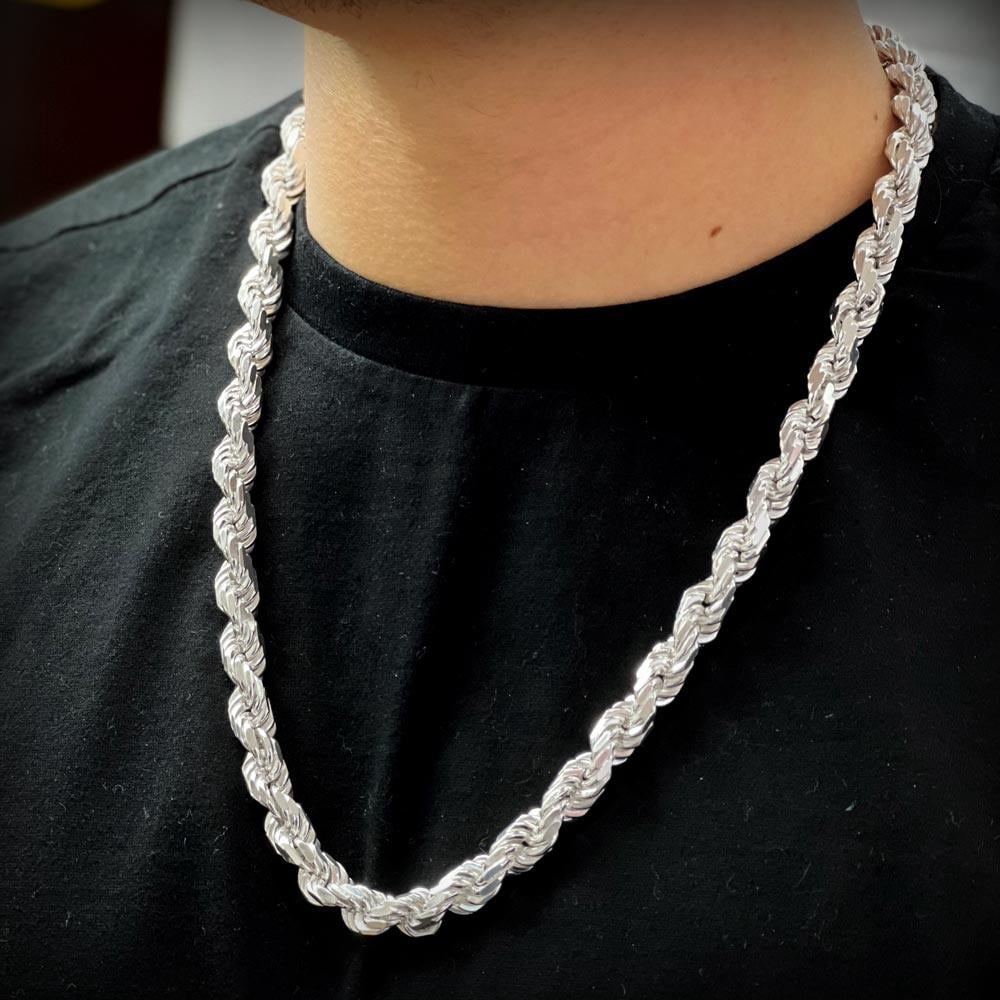 Sterling Silver 925 High Polished Rope Diamond-Cut 200 Chain 10mm Italy 22" Jewelry Female Unisex