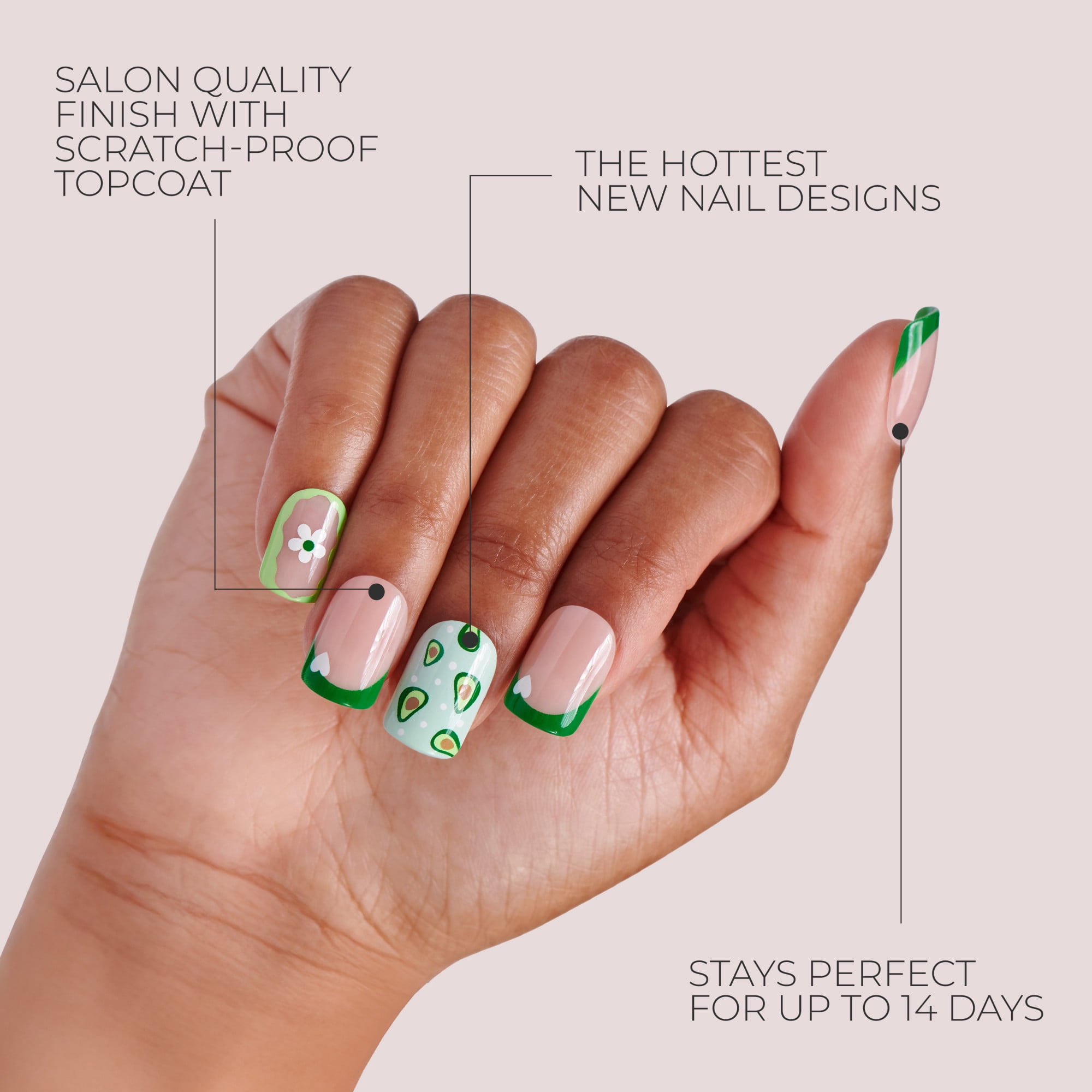 Kiss Salon Design Press On Nails, ‘Love in Color’, White, Short Coffin, 24 Count