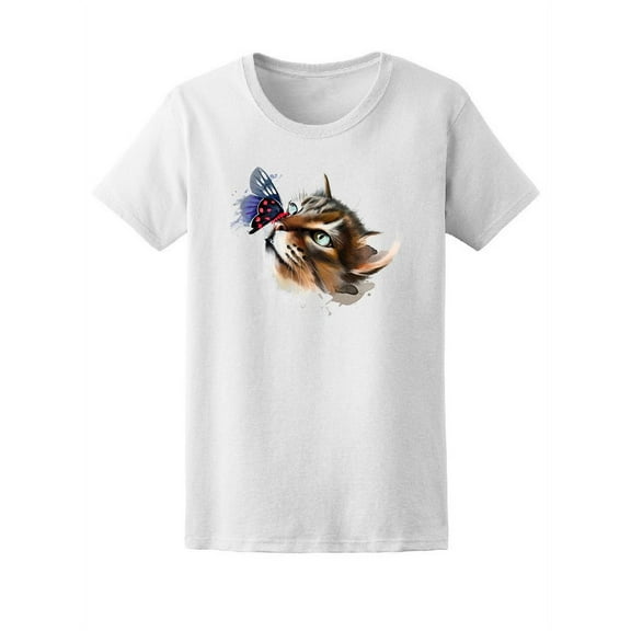Cat And Butterfly Splash Art T-Shirt Women -Image by Shutterstock, Female Small