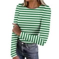 thumbnail image 2 of Pejock Women's Long Sleeve Tops, Casual Striped Print Knitted Shirt, Comfortable Stretch Round Neck Blouse, Loose Fit Pullover for Spring Fall Winter Daily Wear, 2 of 9