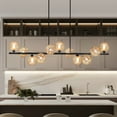 thumbnail image 2 of Lzawvm Linear Chandelier for Dining Room with Amber Swirled Glass Globe Dining Room Light Fixture 11-Lights Pendant Lights Kitchen Island for Living Room Sputnik Black 51inch, 2 of 12