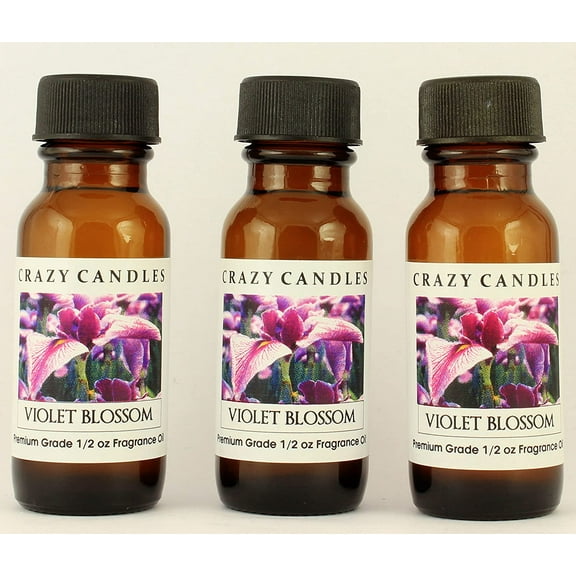 Crazy Candles Violet Blossom 3 Bottles 1/2 Fl Oz Each (15ml) Premium Grade Scented Fragrance Oil (Ylang Ylang, Violet Water and Heliotrope)