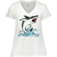 thumbnail image 3 of Inktastic Great White Shark Jumping Women's Plus Size V-Neck T-Shirt, 3 of 5