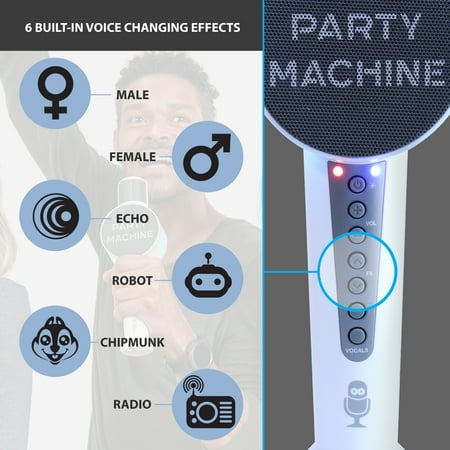 The Singing Machine Party Microphone Instrument with Bluetooth and Voice Changers, White