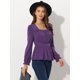 thumbnail image 3 of Blusa Fruncida para Mujer Cuello Cuadrado con Volantes Peplum Púrpura XL, 3 of 6