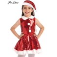 thumbnail image 2 of 2-16Y Girls Christmas Santa Claus Cosplay Dress Shiny Sequin Tutu with Hat Xmas New Year Birthday Party Stage Performance Gown10 Gong Bohan LED, 2 of 2