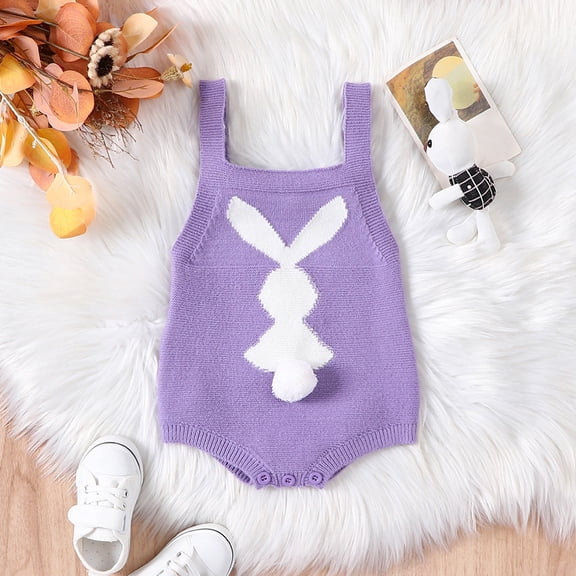 UACY Baby Girl Boy My First Easter Outfit Bunny Romper Sleeveless Knitted Bodysuit Jumpsuit Cute Spring Clothes