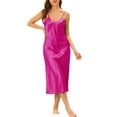 thumbnail image 2 of INSPIRAR CHIC Vestidos de Noche Largos de Satén para Mujeres con Escote en V y Tirantes de Espagueti, Pijamas de Seda, Vestido L, Rosa Fucsia, 2 of 6