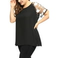 thumbnail image 6 of Unique Bargains Women's Plus Size Crochet Mesh Panel Sheer Raglan Sleeve Top 1X Black, 6 of 6