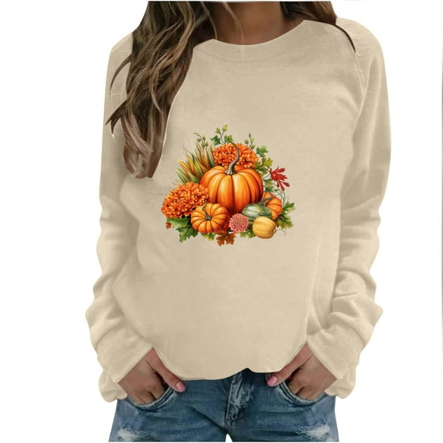 Pisexur Chandail en Molleton d'Automne Halloween pour Femmes Manches Longues Col Rond Chandails en Molleton Mode Décontracté Surdimensionné Citrouille Graphique Chandails en Molleton Chandail Tops Grande Taille Chandail en Molleton P-3TG