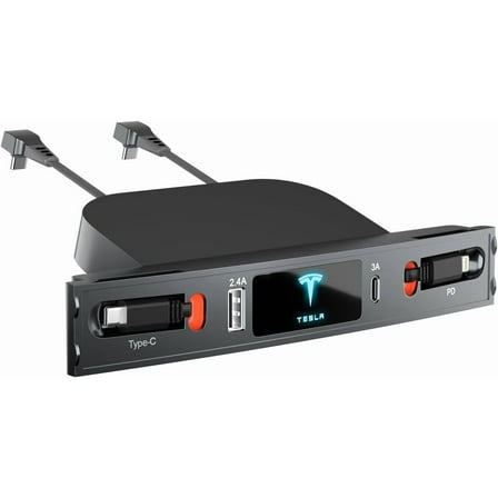 Tesla USB Hub for 2021 2022 2023 Tesla Model 3 Model Y, Multi-Port Retractable Hub Docking Station with Fast Charging Cable, Tesla Accessories Docking Station of Center Console for Model Y/3